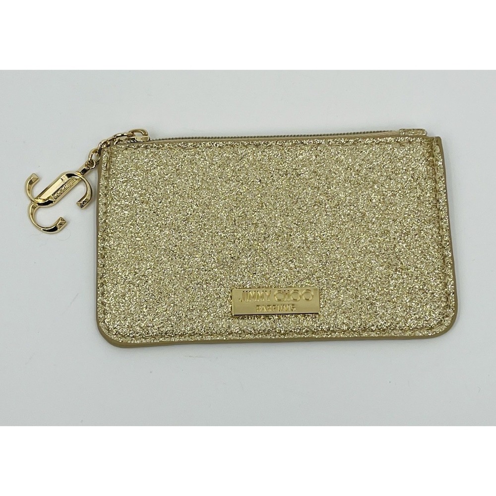 Jimmy Choo Parfums Gold Glitter Wallet Credit Card Case Coin Purse Pouch Holder